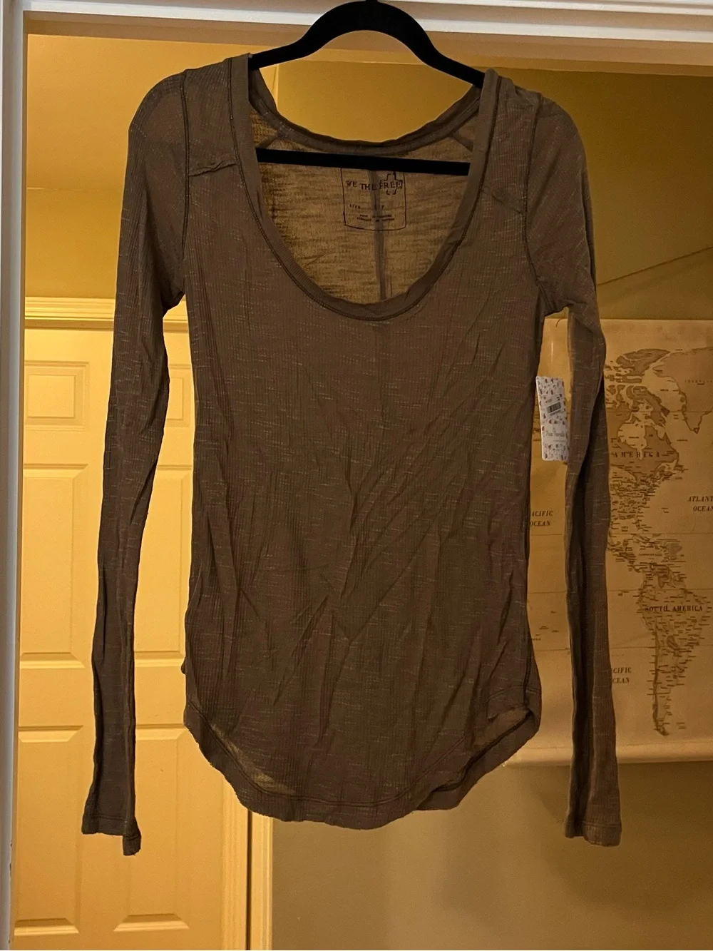 NWT Free People Brown Long Sleeve Scoop Neck Tee - Size Small